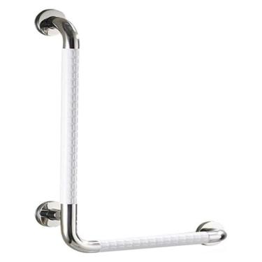 Imagem de Trilhos de mão de suporte de segurança, em forma de L para banheiras e chuveiros, suporte de parede para corrimão de banheiro de aço inoxidável cromado polido