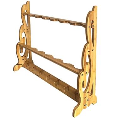 Imagem de Suporte de espada suporte de madeira para espadas de artes marciais, suporte de exibição vertical para katanas, prateleiras de exibição de armas de pé, cabides para espadas para armazenar vários e