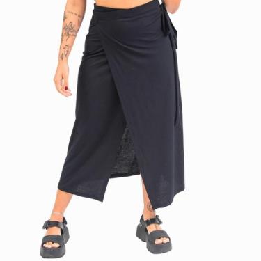Imagem de Saia Envelope Midi Lisa Transpassada Moda Feminina - Deliriyou, P, Pre