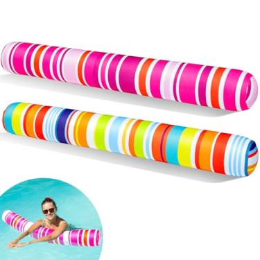 Imagem de FindUWill Pacote com 2 macarrão inflável para piscina para adultos – Macarrão grande coberto de tecido macio, boias de piscina, brinquedos para piscina, praia, lago (amarelo e rosa choque)