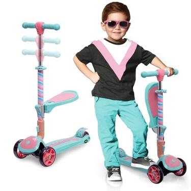 Imagem de SKIDEE Patinete para crianças de 3 a 5 anos | Scooter dobrável de 3 rodas com altura inclinada, ajustável, assento removível e rodas leves de LED | Scooter infantil de até 12 anos, meninos/meninas