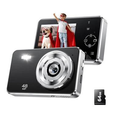 Imagem de Voxitenus Câmera digital FHD 1080p para crianças - cartão TF de 64 GB - foco automático com zoom de 16x com bolsa de câmera - leitor de cartão incluído (preto)