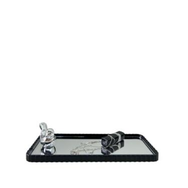 Imagem de Bandeja Espelhada Banheiro Lavabo Bandeja Decorativa Multiuso Preta Dourada(Preto （J90256))