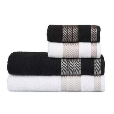 Imagem de Jogo Toalha de Banho Gigante 4 Peças Siena Atlântica, Preto e Off Whit