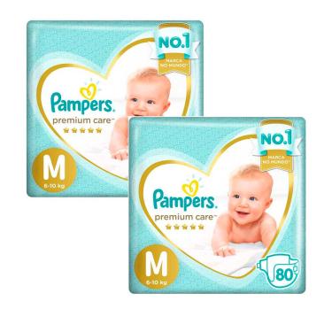 Imagem de Kit 2 Fralda Descartavel Pampers Premium Care M 80 Unidades Cada Kit 2 Fralda Descartável Pampers Premium Care M 80 Unidades cada