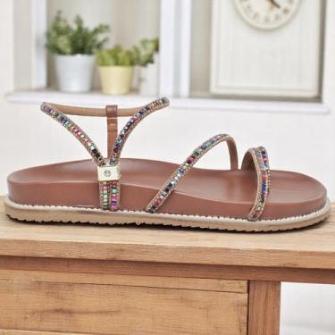 Imagem de Rasteira Sandália Com Pedraria Feminina Duas Formas De Usar De Couro C