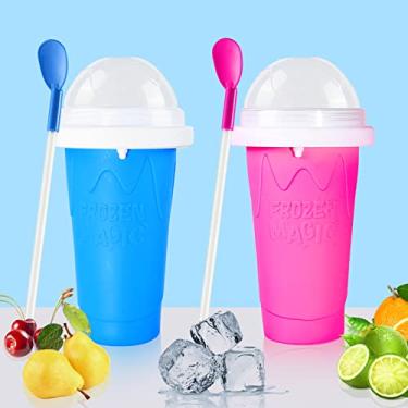 Imagem de cdbz Copos Slushy Cups, Machine Slushy Maker Cup, Slushie Maker Squeeze Slushy Machines, Frozen Magic Slushy 2 unidades, sorveteira Cool Stuff para sucos e bebidas (azul + rosa).