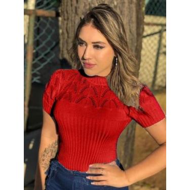 Imagem de Blusa Tricot Manga Curta Gola Alta - Vitrine Colleciton, Vermelho, U