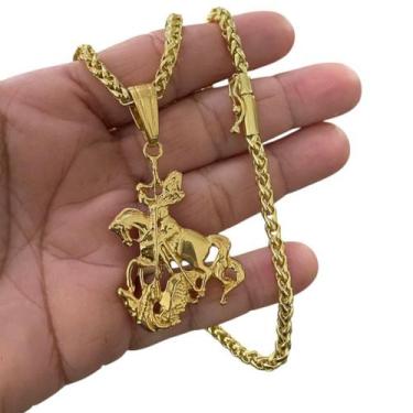 Imagem de Cordão 5Mm Peruano + Pingente São Jorge - Banhado A Ouro - Tojoia18K