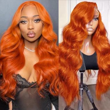 Imagem de JINNOO Perucas De Renda Frontal Ruiva Laranja, Cabelo Humano Pré-Depilado, 13X4, Peruca Hd, Densidade 200, 88J, Colorida, Sem Cola, 22"