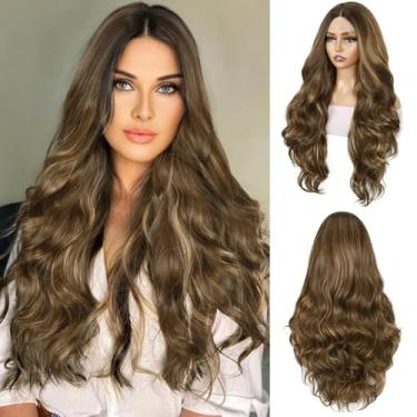 Imagem de Lady Miranda Peruca Loira Mel Lace Front Wigs 13X4 Sintética Pré-Depilada Hd Kanekalon Fibra Destaques Para Mulheres Negras 26" Sem Cola Pronto Usar