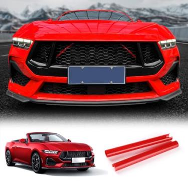 Imagem de KUNGKIC Para Mustang 2024 2025, Inserções De Grade, Acabamentos, Faixas Em V, Abs, Capas Envolventes, Acessórios Externos Carro (Vermelho)