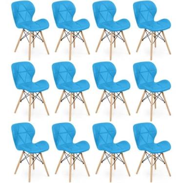 Imagem de Kit 12 Cadeiras de Jantar Charles Eames Slim Wood Estofada - Azul