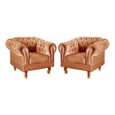 Imagem de Kit 2 Poltronas Chesterfield Dom Pedro Vintage Retrô Capitonê Veludo Terracota