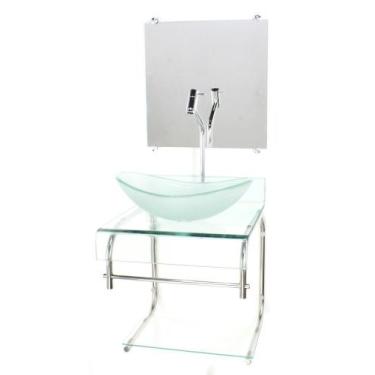 Imagem de Gabinete de vidro 40cm para banheiro curvado duplo inox cuba oval inco