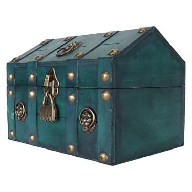 Imagem de Caixa Vintage de baú de Tesouro de Madeira Vintage, Caixa de Armazenamento de Madeira de Armazenamento de Jóias de Grande Capacidade Caso de Organizador Decorativo Com Bloqueio de Senha para Jóias