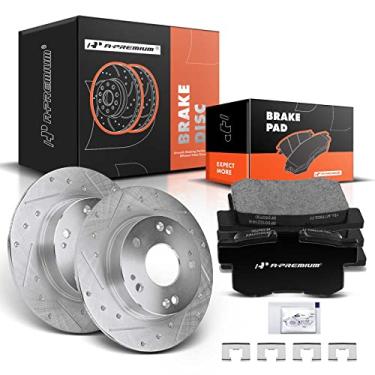 Imagem de A-Premium Kit De Rotores Freio A Disco Traseiros Perfurados E Ranhurados 10,24" (260 Mm) + Pastilhas Cerâmica Compatíveis Com Modelos Selecionados Da Honda Acura - Civic 2007-2015, Csx 2006-2011, Il