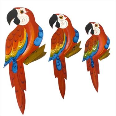 Imagem de Trio De Arara G MDF De Parede Passaro Varanda Jardim Sitio - Atelie Center (Vermelha)
