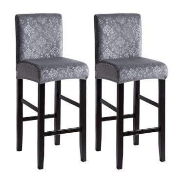 Imagem de FORCHEER Capa de cadeira de bar com encosto conjunto de 2 capas de cadeira de jantar em relevo cinza escuro em veludo cinza escuro capa quadrada removível lavável