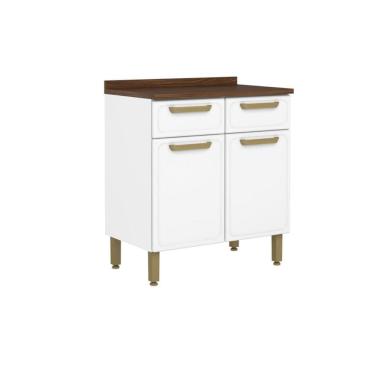 Imagem de Balcão de Cozinha Modulado c/ Tampo Bella c/ 2 Portas e 2 Gavetas 80cm Branco - Bertolini