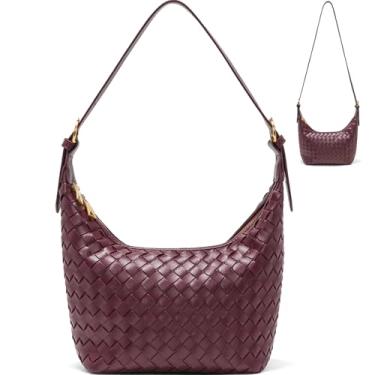 Imagem de Bolsa de ombro Hobo de couro tecido, bordô, estampa cruzada, Borgonha, Casual