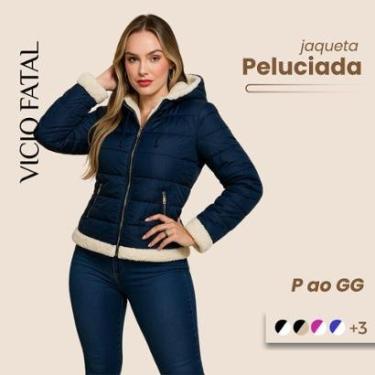Imagem de Jaqueta Feminina Nylon Forrada Pelinhos Impermeável Peluciada Inverno sem Capuz-Feminino