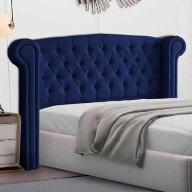 Imagem de Cabeceira Cama Box Casal King Size Adelle 195cm Com Frame Veludo Azul 