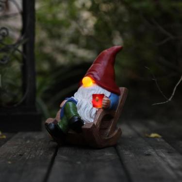 Imagem de Estátua ao ar livre de gnomos de jardim solar com luzes solares de 18 