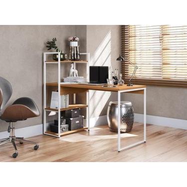 Imagem de Mesa Escritório Desk Com 3 Prateleiras Canela/Branco - FdECOR