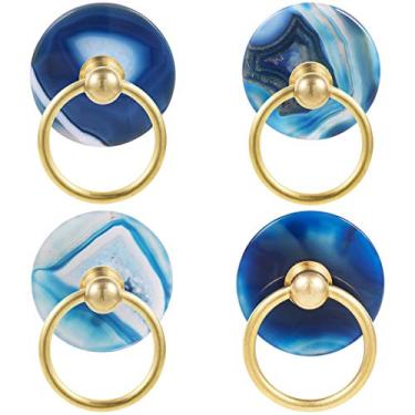 Imagem de Mocassim para armário Mookaitedecor 4 peças com puxador de puxador de argola com argolas de gaveta para armários decorativos, Blue