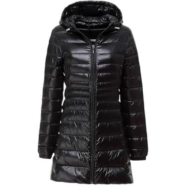Imagem de Jaqueta De Penas Para Mulheres Inverno Quente Longa Jaqueta De Pato Branco Claro Com Capuz Portátil Para Mulheres, Black, 5XL