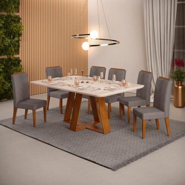 Imagem de Conjunto de Sala de Jantar 6 Cadeiras Tampo SEM VIDRO 1700x900 DJ Móveis Kiara Freijó Yasmin Lunar