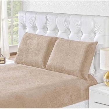 Imagem de Lençol De Plush Elásticado Soft King Casal Queen Padrão Mantinha Com Fronha 3 Pçs Antialérgico(Bege,Solteiro 2 Pçs)