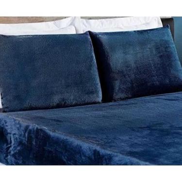 Imagem de Lençol De Plush Elásticado Soft King Casal Queen Padrão Mantinha Com Fronha 3 Pçs Antialérgico(Azul Marinho,Casal 3 Pçs)
