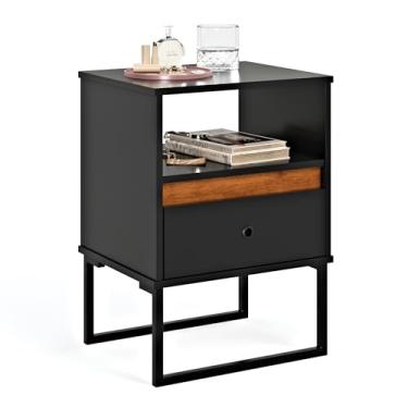 Imagem de Mesa De Cabeceira Criado Mudo Box 1 Gaveta Quarto Cama Pés Aço Industrial (Preto)