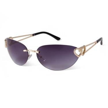 Imagem de JRLLFD Óculos de sol sem aro feminino love shape metal sem armação gradiente tons coloridos uv feminino(3)