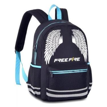 Imagem de Mochila Escolar Costas Free Fire Angelical 2025 Preto/azul - Clio