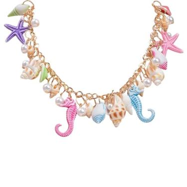 Imagem de Colar de estrela do mar, boêmio, concha, pérola, contas, cavalo-marinho, pingente para mulheres, joia havaiana de verão, concha, Sem pedras