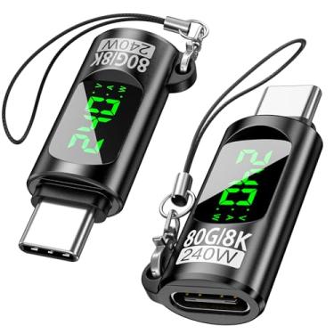Imagem de Testador de medidor de energia adaptador USB C de 240 W, pacote com 2 monitores digitais de LED, conector de extensão macho para fêmea tipo C de 80 Gbps para iPhone 15/16, MacBook, iPad e mais cabos