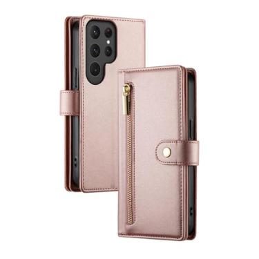 Imagem de HJZSZX Para Samsung S24 Ultra Crossbody Zip Wallet Couro Phone Case Lanyard Flip Bolsa Capa (Para Samsung S24 Ultra/Rosa)