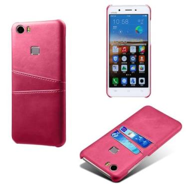 Imagem de Capas Compatível com VIVO X play 5,Caso de couro PU-Tampa de telefone a prova de choque com 2 slots de cartão,Proteção anti-impressão digital e anti-gota-Rose Red
