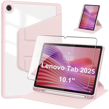 Imagem de Capa para Lenovo Tab 10.1 2025, capa protetora com protetor de tela de vidro temperado, rotação de 360 graus, suporte traseiro transparente, despertar/hibernar automático [proteção ultrafina