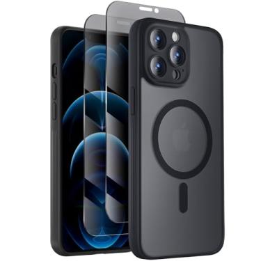 Imagem de Symcele Capa projetada para iPhone 12 Pro Max, compatível com MagSafe, com protetores de tela de privacidade X2, [proteção da câmera] [proteção contra quedas militares] capa de telefone à prova de