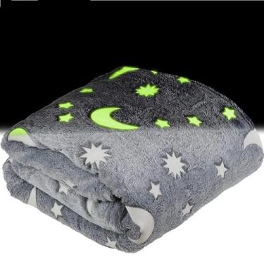 Imagem de Manta Infantil Brilha no Escuro, 180x120cm, Lua e Estrelas, Microfibra Azul