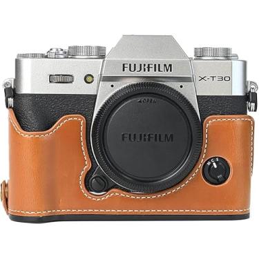 Imagem de BMAOLLONGB Capa X-T30, capa de couro PU feita à mão para meia câmera versão com abertura inferior para Fujifilm Fuji X-T30 XT30 com alça de mão, Marrom, CAPA