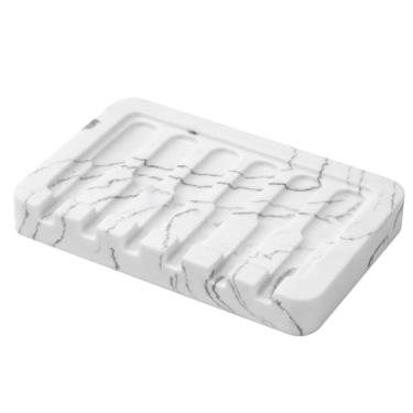 Imagem de UHEY HOME Porta Sabonete De Resina Para Banheiro, Suporte Autodrenante Com Aparência Mármore Chuveiro, Saboneteira Cozinha, Pia (Mármore Branco)