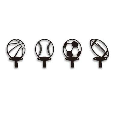 Imagem de Xedatric Pacote com 4 decoração de parede esportiva – Ganchos de casaco com vários temas para quarto de meninos, berçário, sala de esportes – Inclui 8 parafusos, perfeitos para fãs de futebol