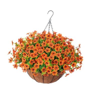 Imagem de Bothyi Flores artificiais penduradas em cesta, centro de mesa de flores, plantador pendurado para, sacada, decoração de casa, Laranja