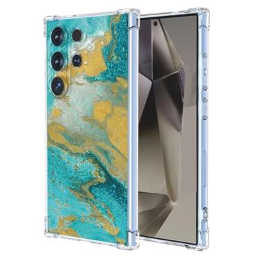 Imagem de JDYGWK Capa para Samsung S24 Ultra Galaxy S24 Ultra com estampa floral transparente, silicone TPU macio, fina, à prova de choque, capa protetora antiarranhões para Samsung Galaxy S24 Ultra, Mar Verde