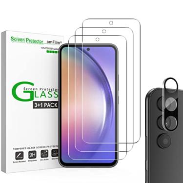 Imagem de amFilm Película Protetora De Tela Vidro Temperado Amfilm, Pacote Com 3+1 Unidades, Para Samsung Galaxy A54 5G 6.4" 2023, Protetor Lente Câmera, Compatível Capas, Fácil Instalação E Sem Bolhas.
